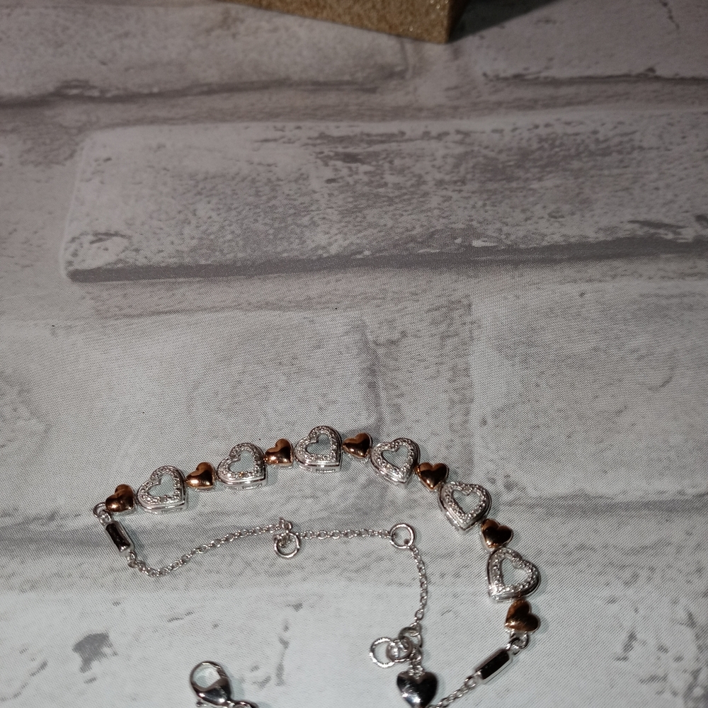 Sterling Silver Braclet 14kt Gold Plated Hearts - Picture 4 of 6